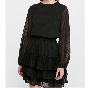 Express Smocked Waist Tiered Dress, Black, Size M
